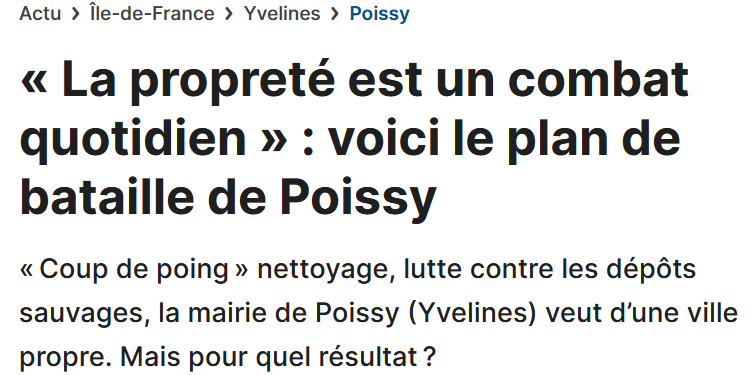 titre et chapô de l'article sur la Propreté à Poissy