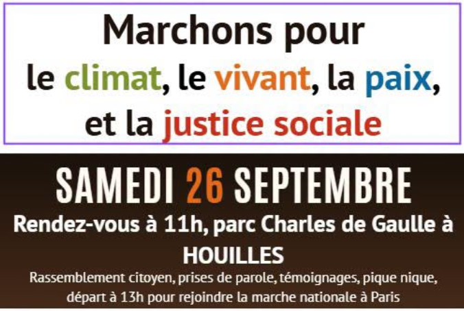 texte d'appel le 26 septembre à Houilles, rendez-vous 11h parc Charles de Gaulle